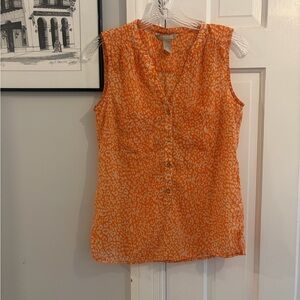 Sleeveless Banana Republic Orange Animal-Print Button Front Top